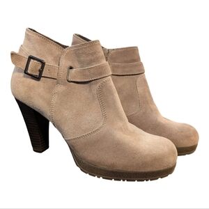 Brown’s Taupe Suede Buckle Ankle Booties • Made In Italy • Size 38